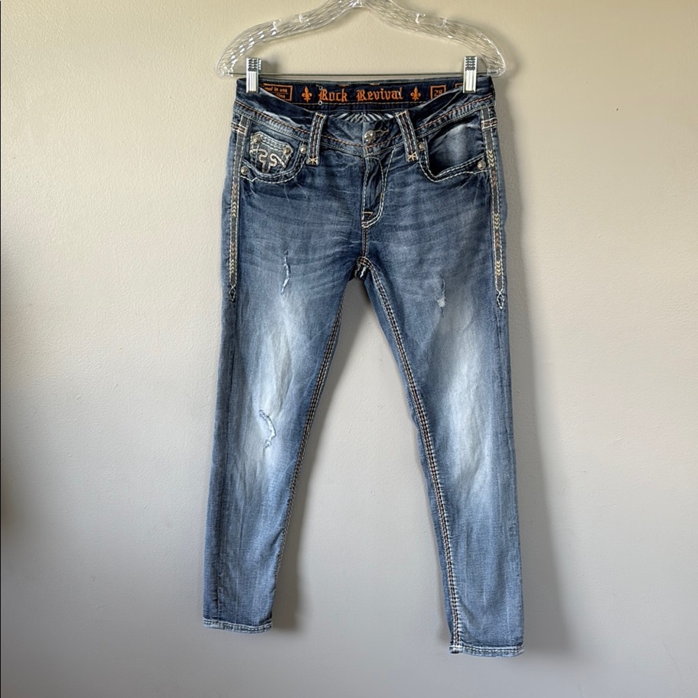 Rock Revival Jacklyn Skinny Distressed Washed Denim Jeans SZ 28